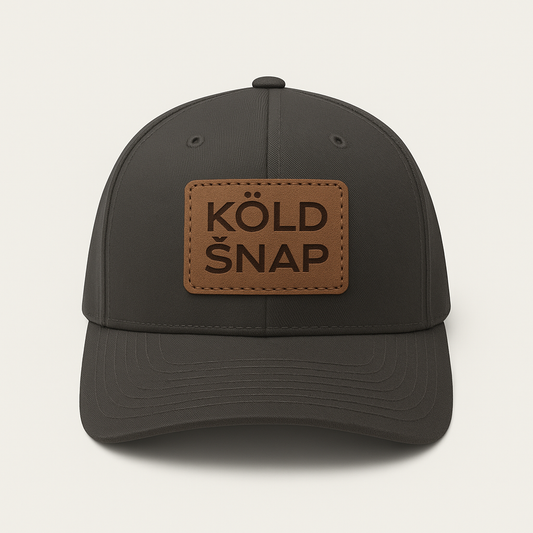 Trucker Cap - OTTO Mid Profile - Leather Patch Baseball Cap - Charcoal/Black