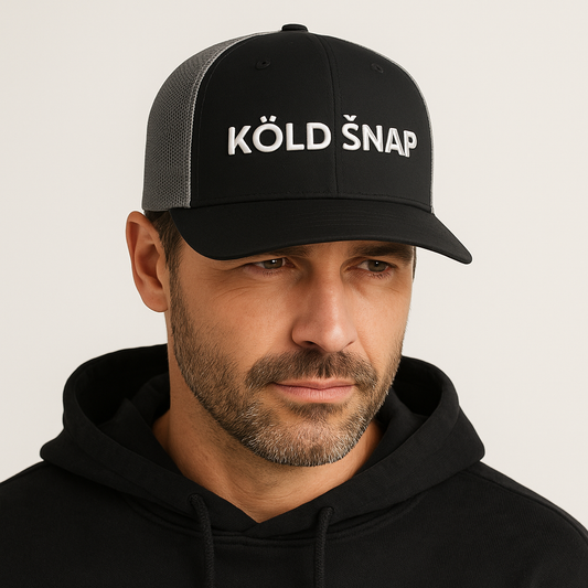 Trucker Cap – Yupoong 6606 - White Logo Mesh Snapback - Black/Grey