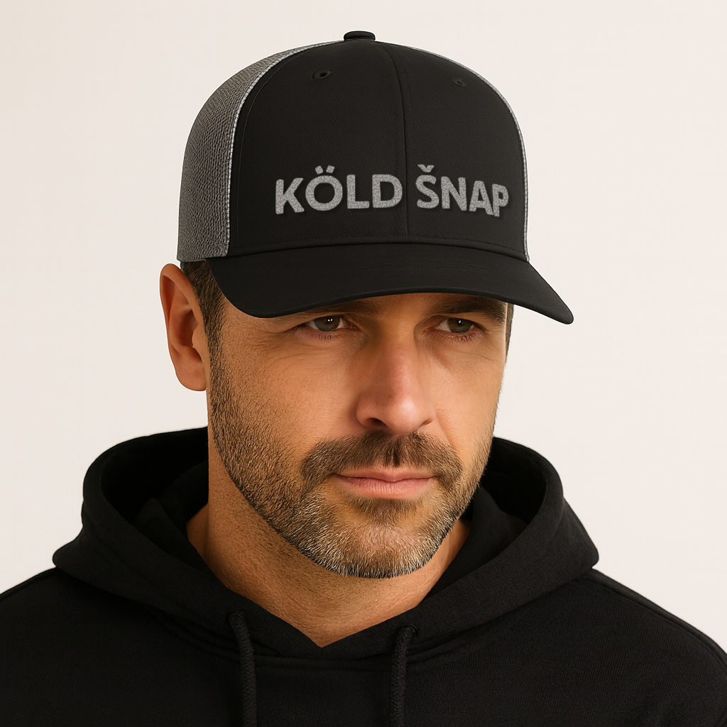 Trucker Cap – Yupoong 6606 - Grey Logo Mesh Snapback - Black/Grey